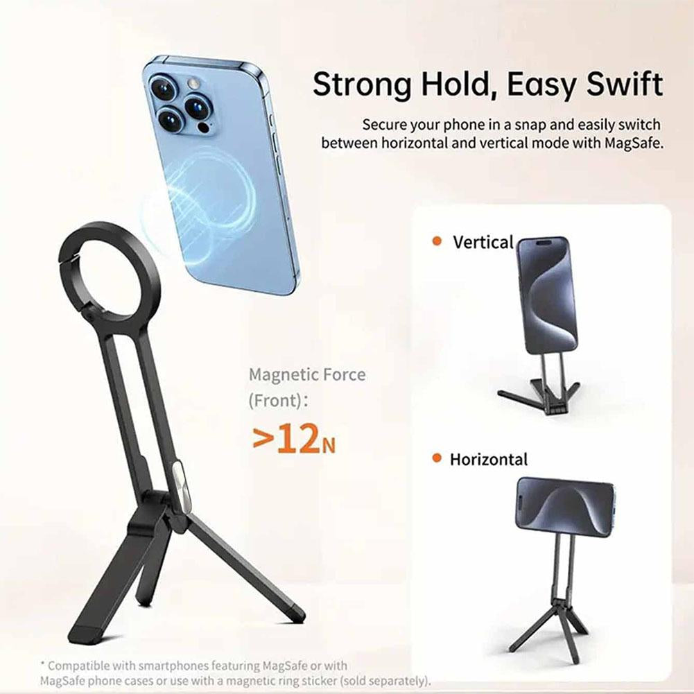 Alloy Phone Tripod Carabiner-Mounted For iPhone Portable Dual-sided Magnetic Tripod Desk Mount Phone Handle Holder - Merit Sell