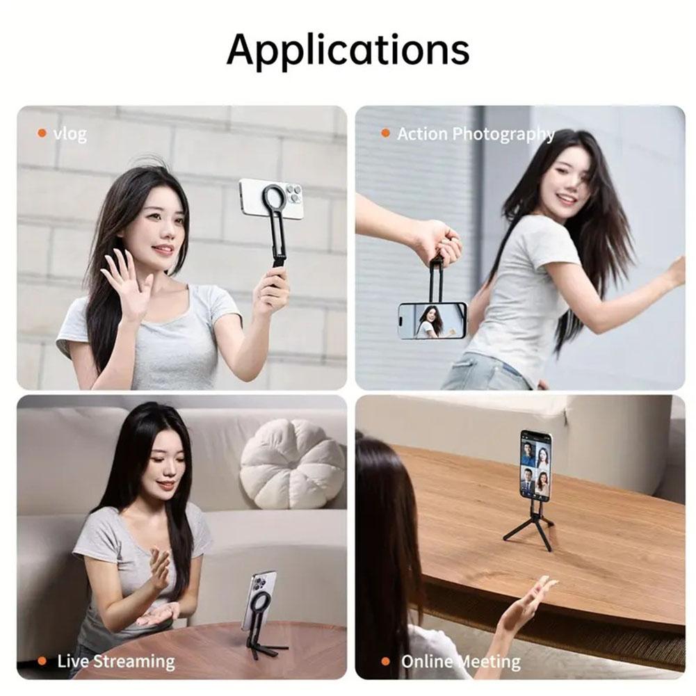 Alloy Phone Tripod Carabiner-Mounted For iPhone Portable Dual-sided Magnetic Tripod Desk Mount Phone Handle Holder - Merit Sell