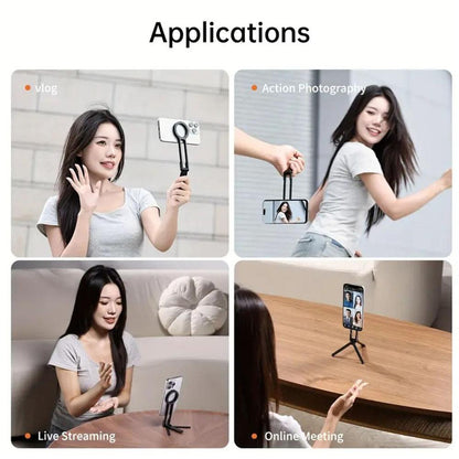 Alloy Phone Tripod Carabiner-Mounted For iPhone Portable Dual-sided Magnetic Tripod Desk Mount Phone Handle Holder - Merit Sell