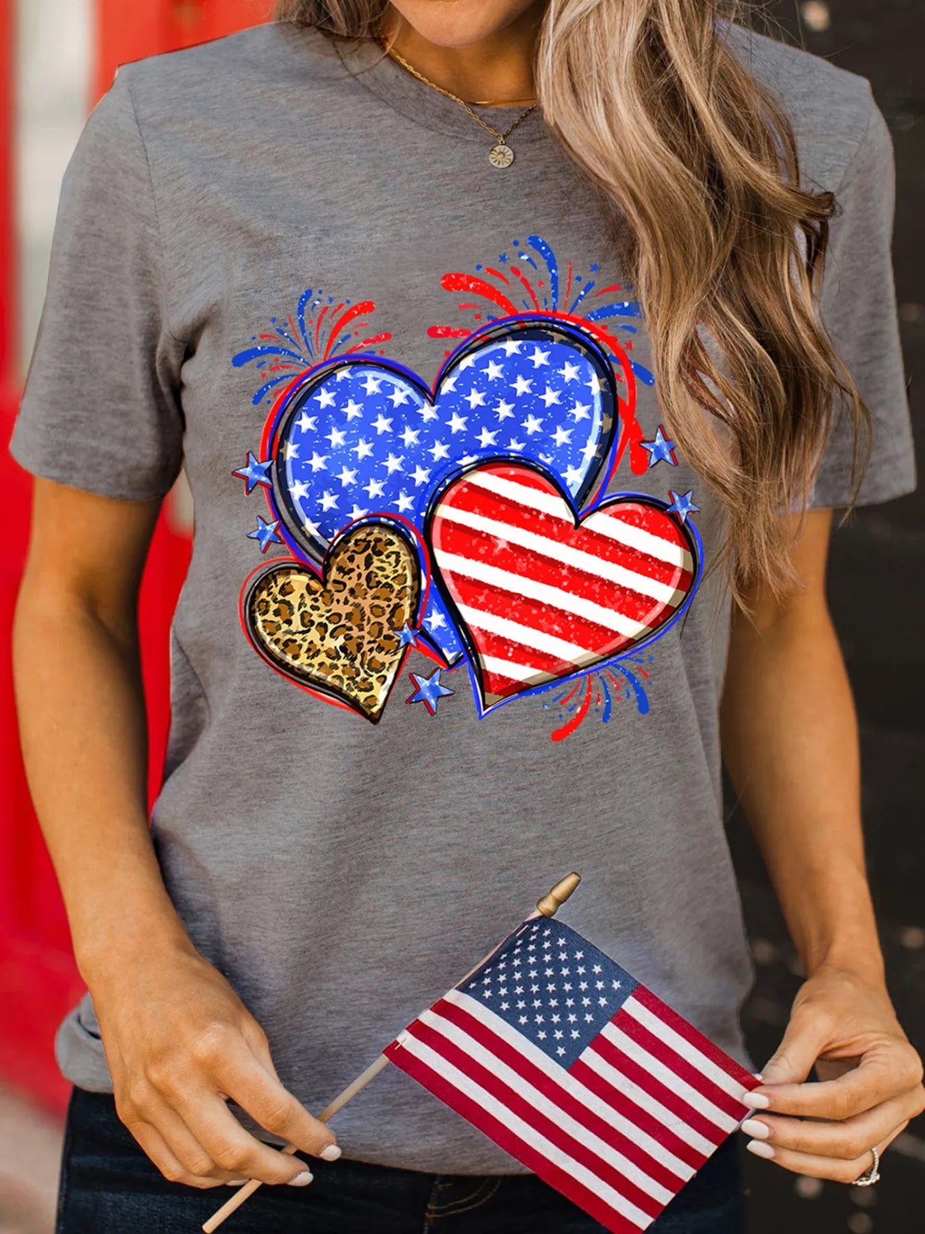 American Heart Graphic Round Neck T Shirt - Merit Sell