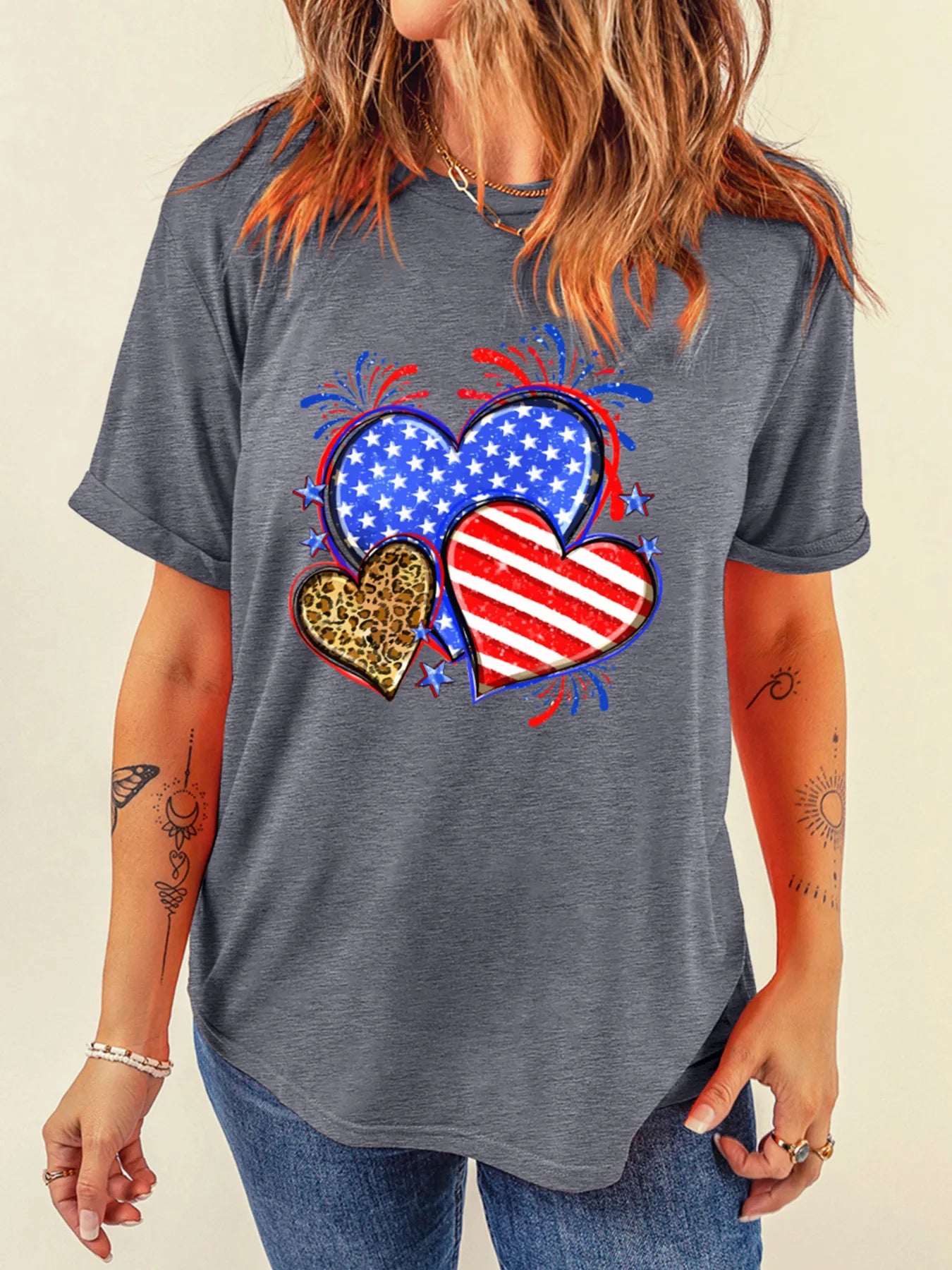 American Heart Graphic Round Neck T Shirt - Merit Sell