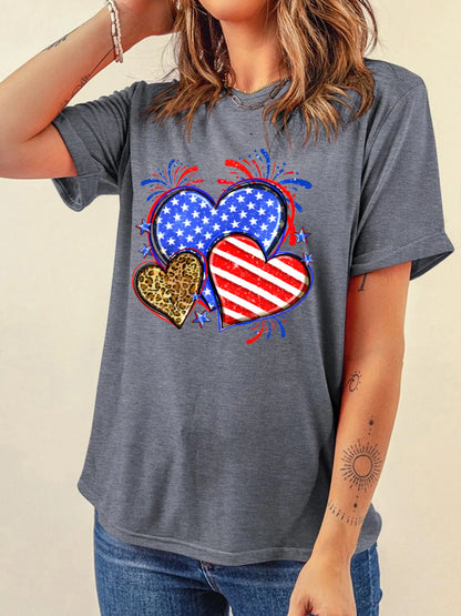 American Heart Graphic Round Neck T Shirt - Merit Sell