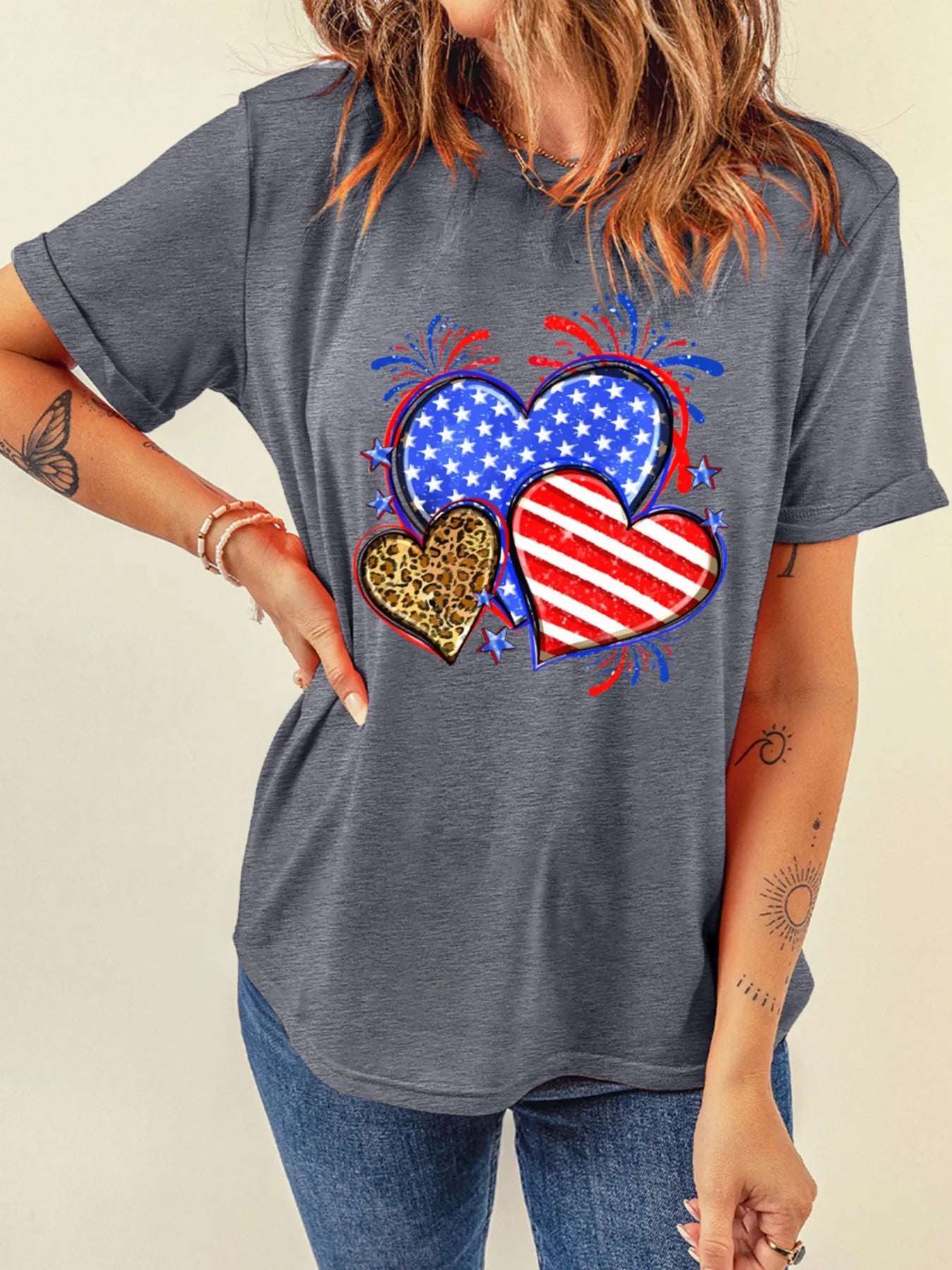 American Heart Graphic Round Neck T Shirt - Merit Sell