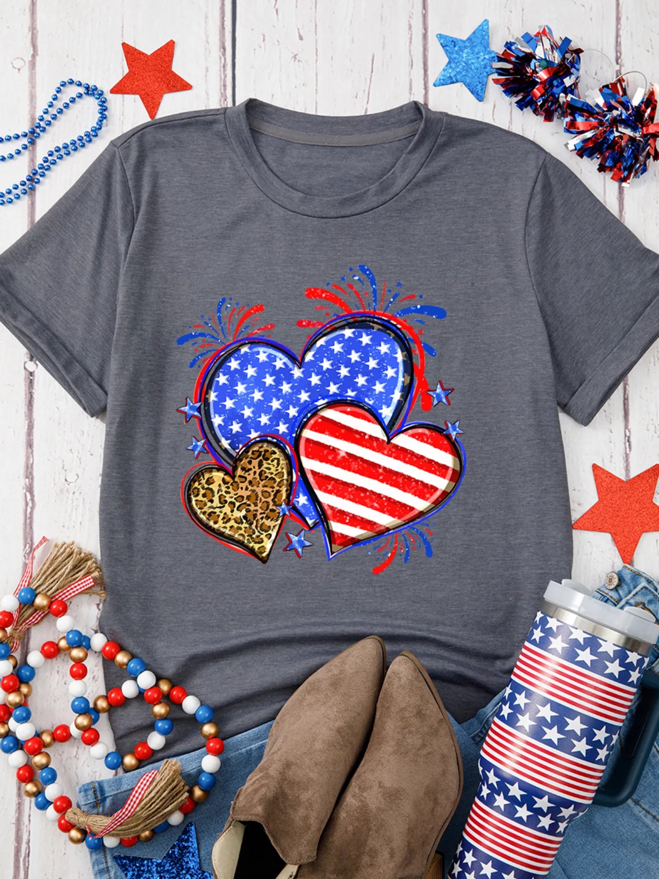 American Heart Graphic Round Neck T Shirt - Merit Sell