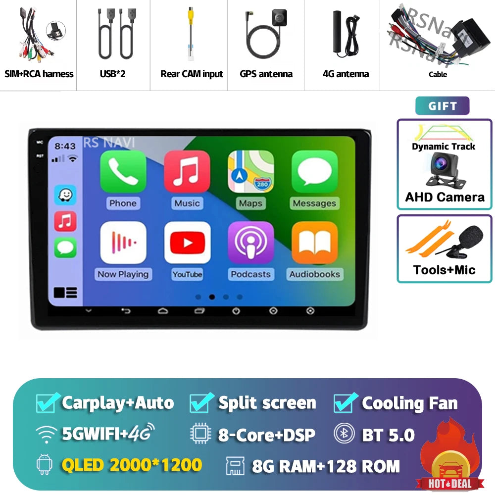 Android 14 Carplay Auto 2K Screen Car Radio Multimedia Player For Audi A4 2 3 B6 B7 S4 RS4 2000-2009 Autoradio Stereo Head Unit - Merit Sell