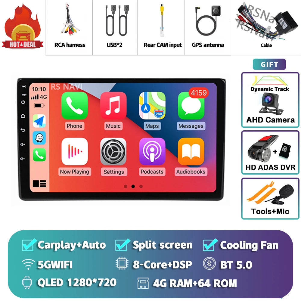 Android 14 Carplay Auto 2K Screen Car Radio Multimedia Player For Audi A4 2 3 B6 B7 S4 RS4 2000-2009 Autoradio Stereo Head Unit - Merit Sell