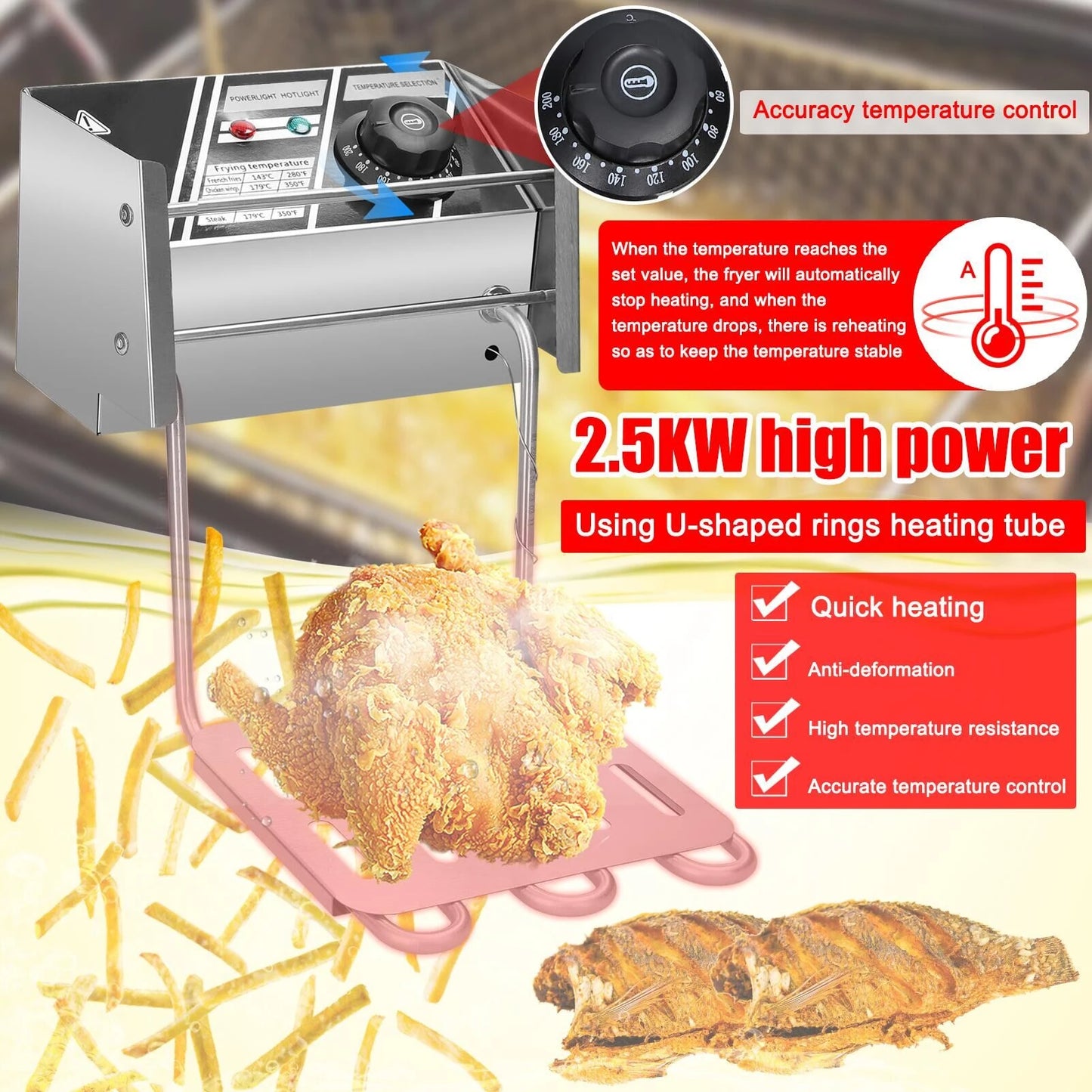 Aoresac 6L Electric Deep Fryer with Removable Oil Filtration Basket 1500W Stainless Steel Automatic Thermostatic Fish Frye - Merit Sell