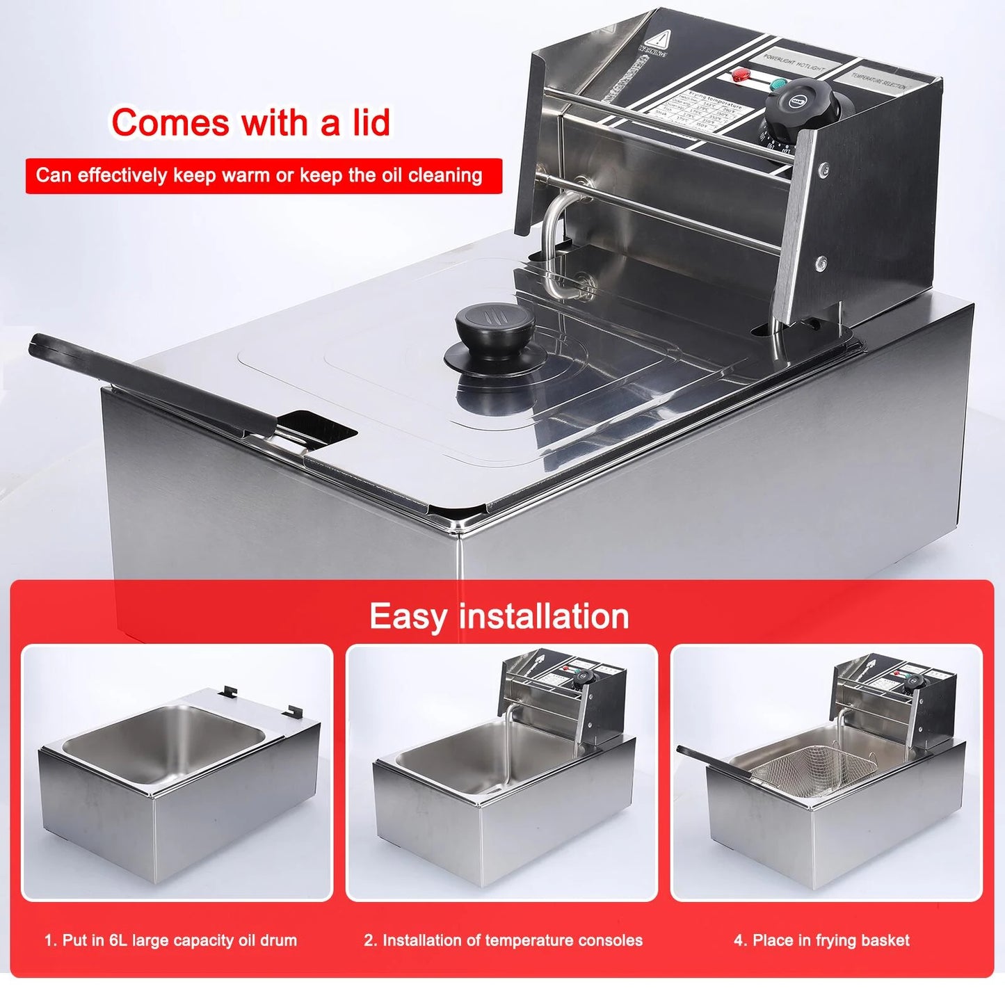 Aoresac 6L Electric Deep Fryer with Removable Oil Filtration Basket 1500W Stainless Steel Automatic Thermostatic Fish Frye - Merit Sell