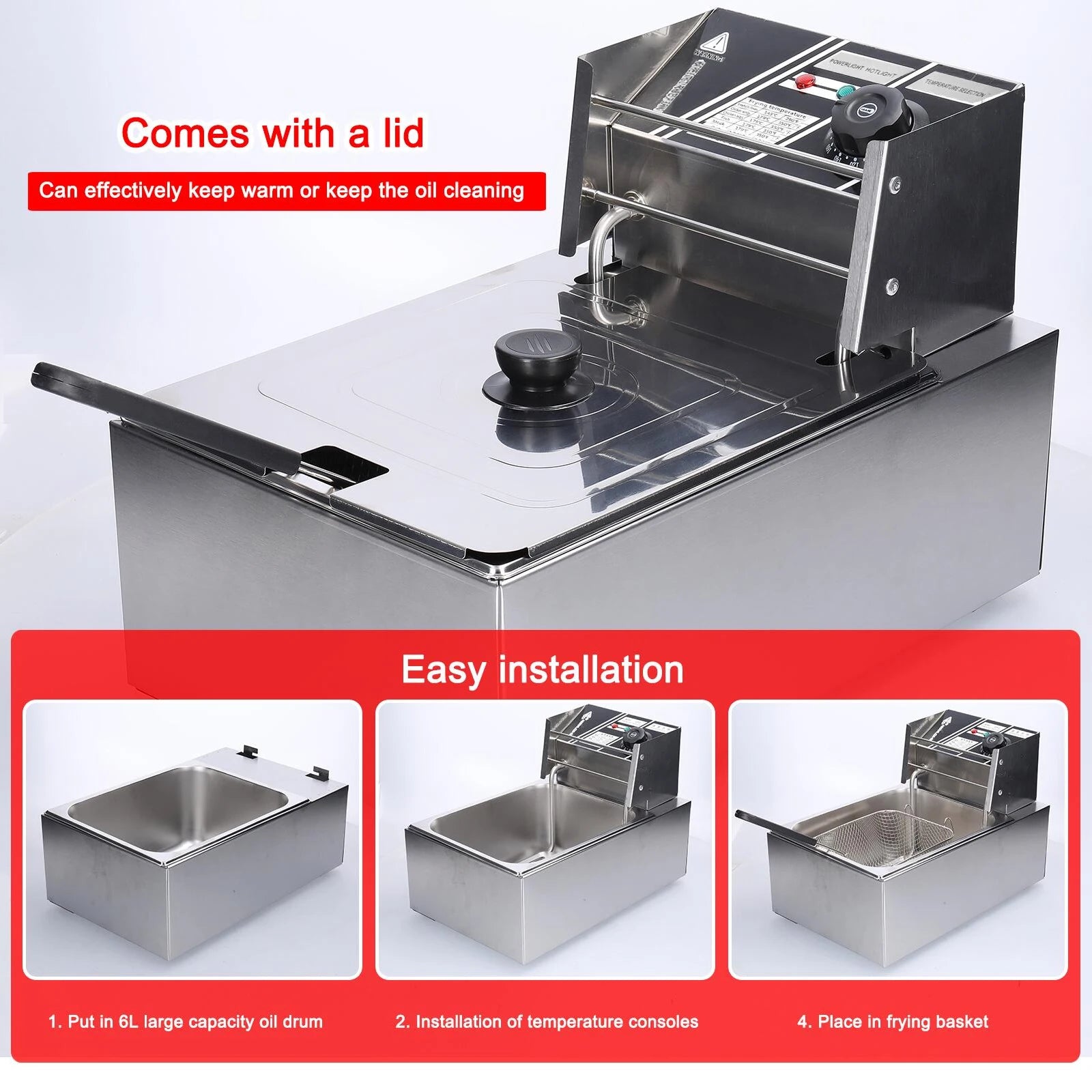 Aoresac 6L Electric Deep Fryer with Removable Oil Filtration Basket 1500W Stainless Steel Automatic Thermostatic Fish Frye - Merit Sell