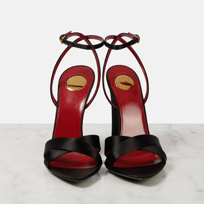 Arden Furtado 2025 Summer Satin Wedges Round Toe Belt buckle Super high heel Mixed Colors word-cingulate sandals large size - Merit Sell