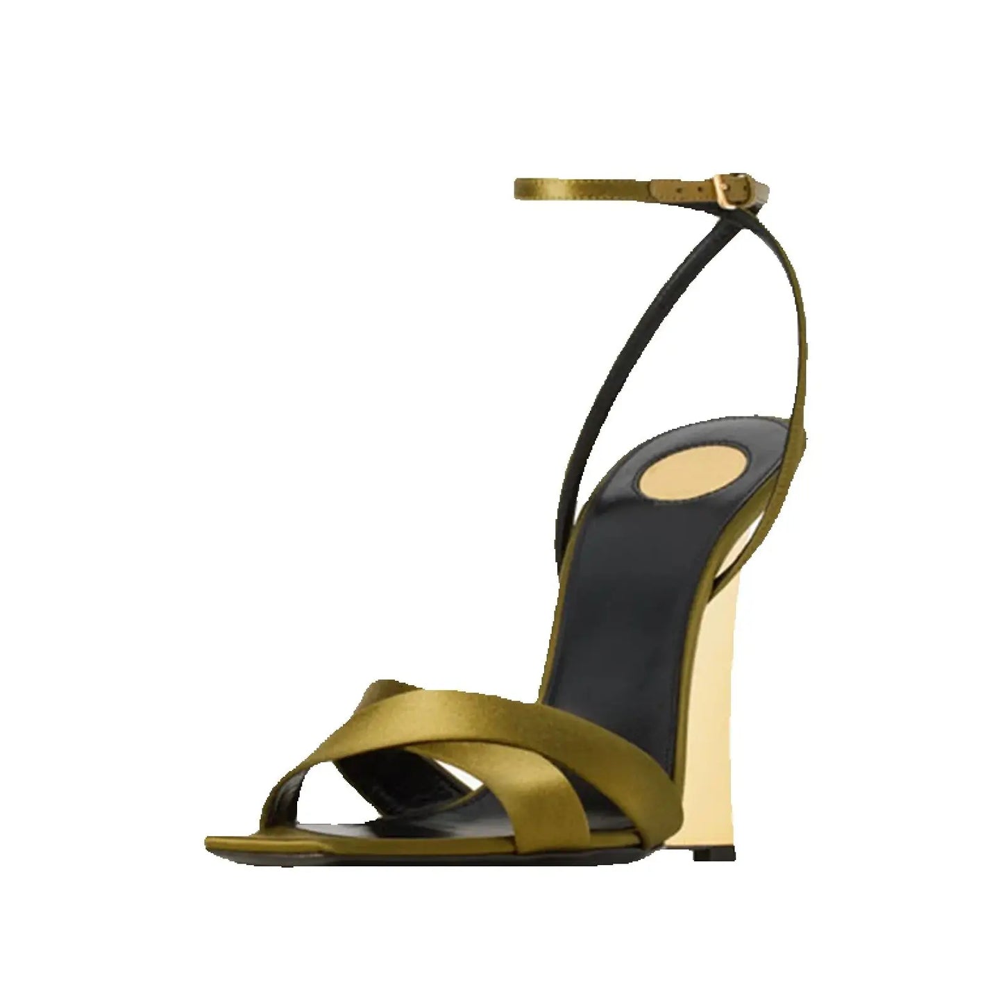 Arden Furtado 2025 Summer Satin Wedges Round Toe Belt buckle Super high heel Mixed Colors word-cingulate sandals large size - Merit Sell