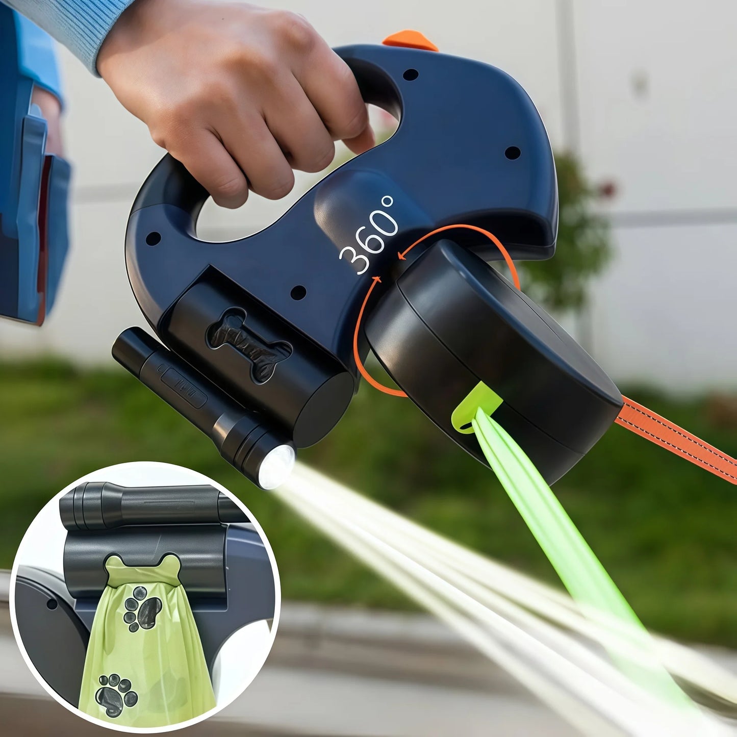 Auto Retractable Double-Ended Dog Leash 3m with LED Flashlight Waste Bag Box Roulette 360 Degree Dual Traction Rope Pet Supplies - Merit Sell