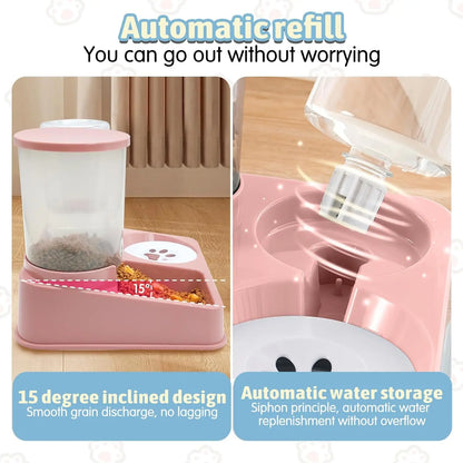 Automatic Cat Feeder Water Dispenser Set, 2 In 1 Tilted Automatic Pet Food And Water Feeder Gravity Food Feeder and Waterer - Merit Sell
