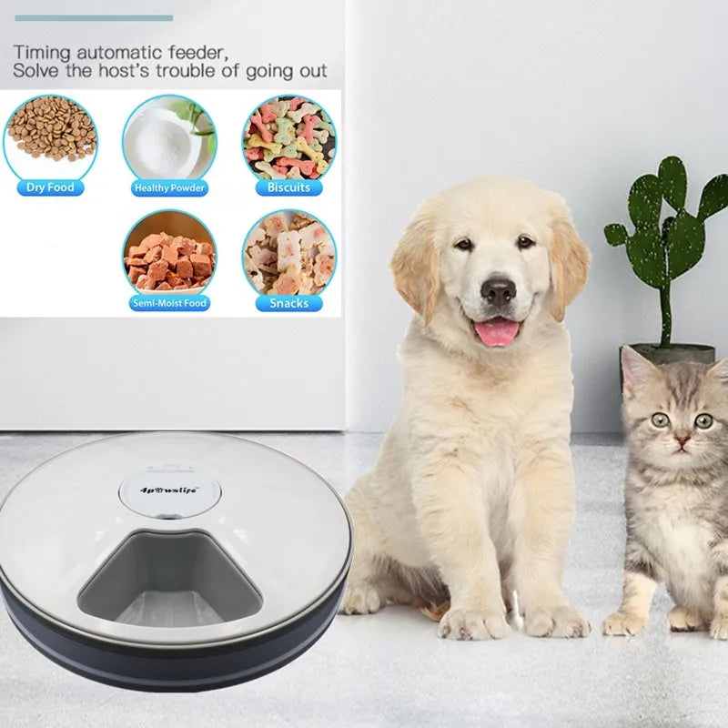 Automatic Feeder Pet Dog Round Timing Feeder 6 Meals 6 Grids Cat Dog Electric Dry Food Dispenser 24 Hours Feed Pet Supplies - Merit Sell
