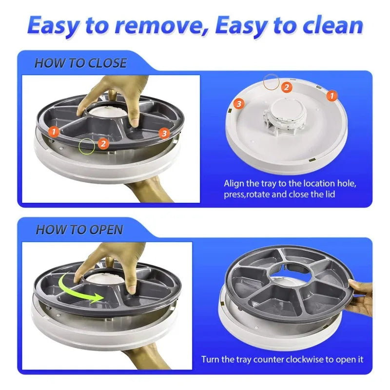 Automatic Feeder Pet Dog Round Timing Feeder 6 Meals 6 Grids Cat Dog Electric Dry Food Dispenser 24 Hours Feed Pet Supplies - Merit Sell