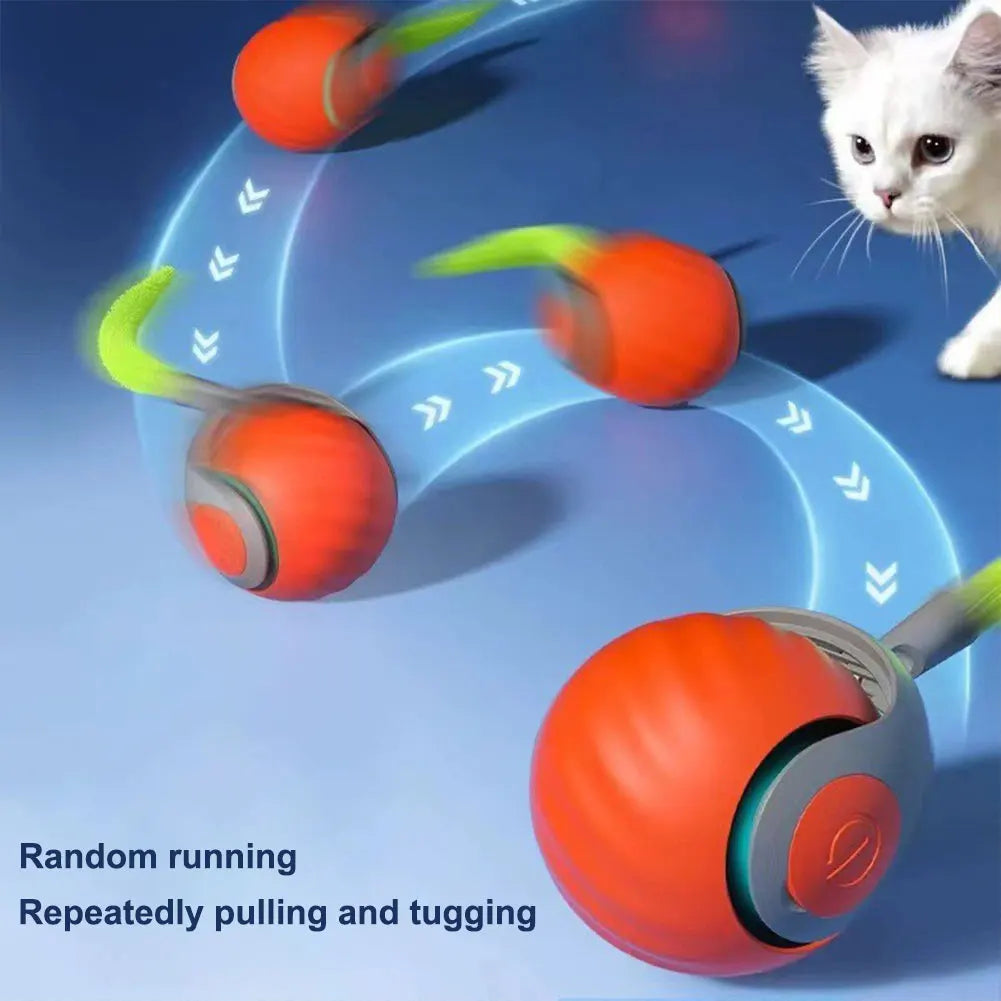 Automatic Moving Cat Toy Ball Smart Cat Toys Two Speed Adjustment Speedy Tail Cat Toy with Replacement Tail - Merit Sell