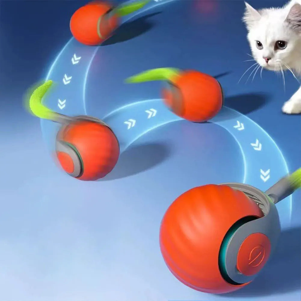 Automatic Moving Cat Toy Ball Smart Cat Toys Two Speed Adjustment Speedy Tail Cat Toy with Replacement Tail - Merit Sell