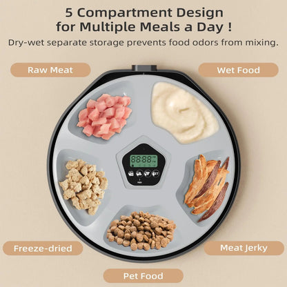 Automatic Wet/Dry Food Pet Feeder 5-Meal Timer Dispenser Programmable Smart Feeder for Cat/Dog Small Pet Supplies - Merit Sell