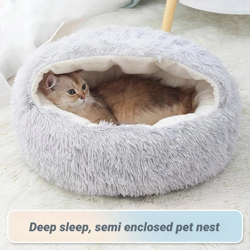 Autumn And Winter Soft Plush Pet Bed And Pet Bed Winter Warm And Cold Plush Comforter Nest Shell Cat Nest Semi-enclosed Cat Nest - Merit Sell