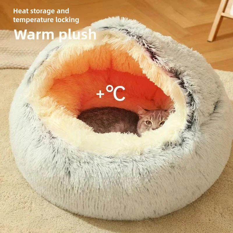 Autumn and Winter soft plush pet bed and pet bed Winter warm and cold plush comforter nest Shell cat nest semi-enclosed cat nest - Merit Sell