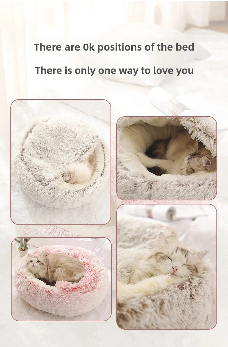 Autumn and Winter soft plush pet bed and pet bed Winter warm and cold plush comforter nest Shell cat nest semi-enclosed cat nest - Merit Sell