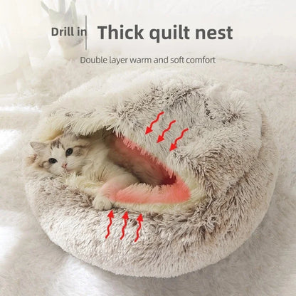 Autumn and Winter soft plush pet bed and pet bed Winter warm and cold plush comforter nest Shell cat nest semi-enclosed cat nest - Merit Sell
