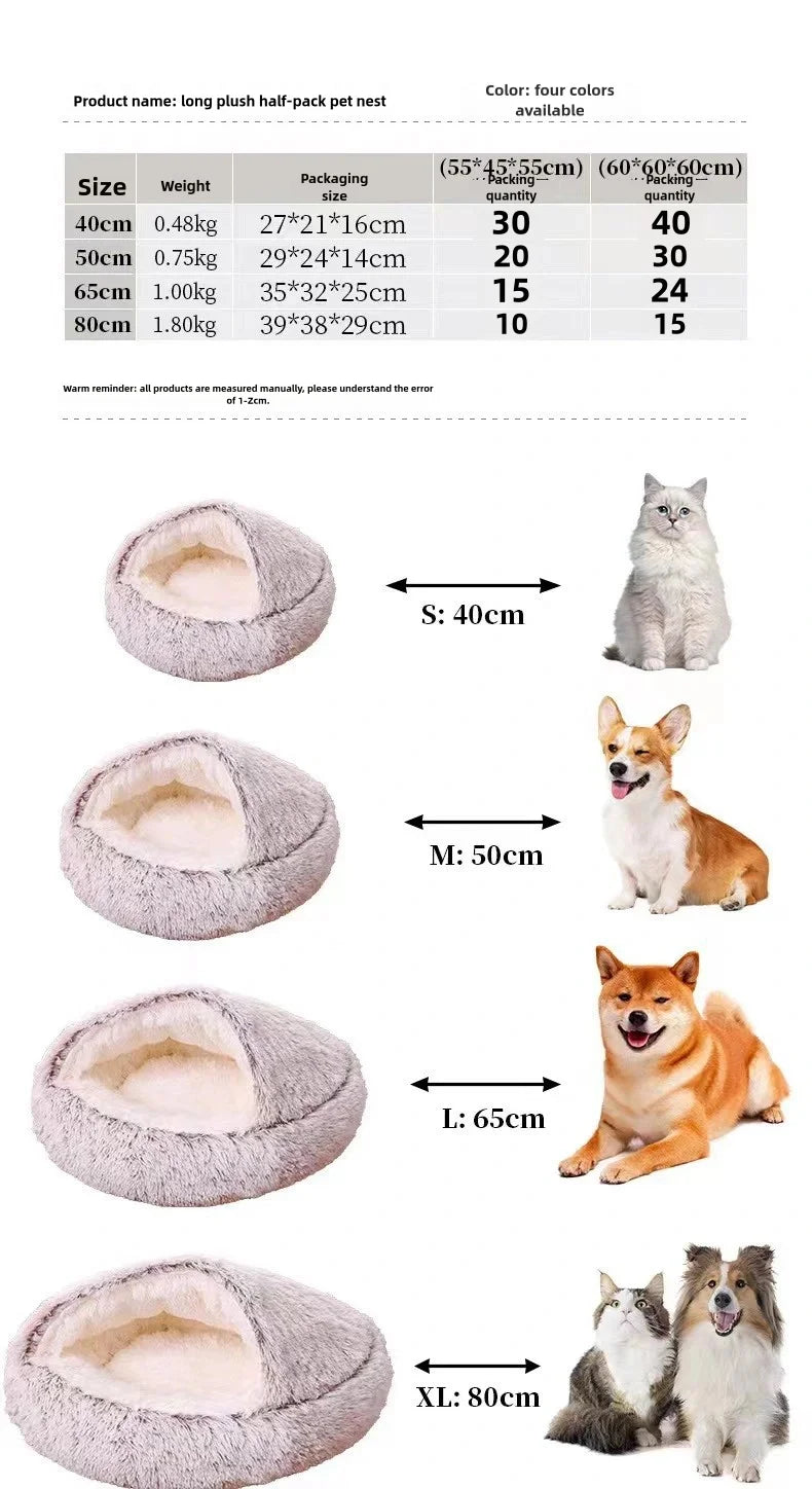 Autumn and Winter soft plush pet bed and pet bed Winter warm and cold plush comforter nest Shell cat nest semi-enclosed cat nest - Merit Sell