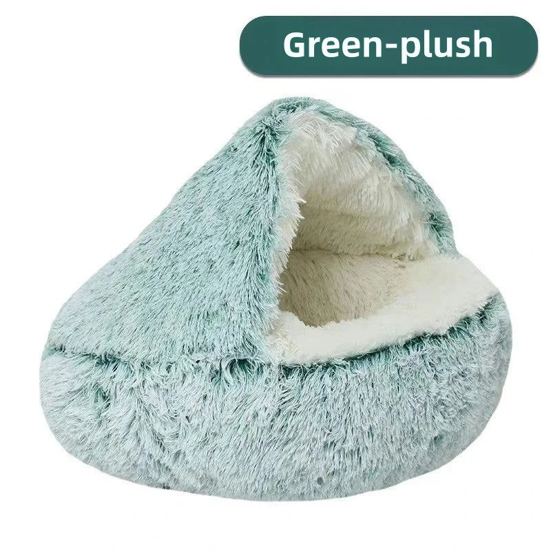 Autumn and Winter soft plush pet bed and pet bed Winter warm and cold plush comforter nest Shell cat nest semi-enclosed cat nest - Merit Sell