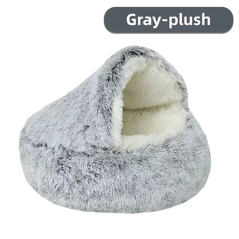 Autumn and Winter soft plush pet bed and pet bed Winter warm and cold plush comforter nest Shell cat nest semi-enclosed cat nest - Merit Sell
