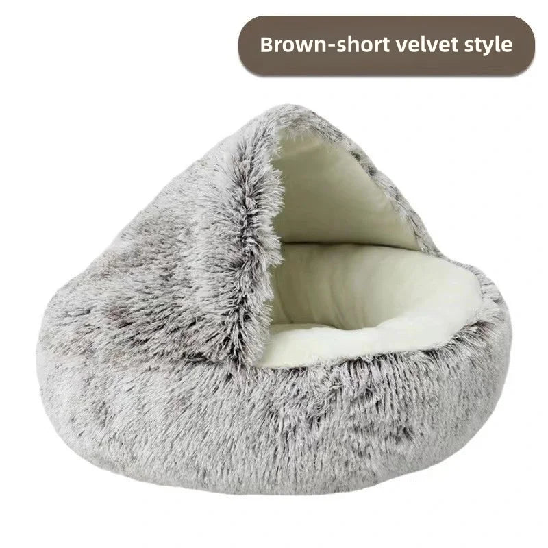 Autumn and Winter soft plush pet bed and pet bed Winter warm and cold plush comforter nest Shell cat nest semi-enclosed cat nest - Merit Sell
