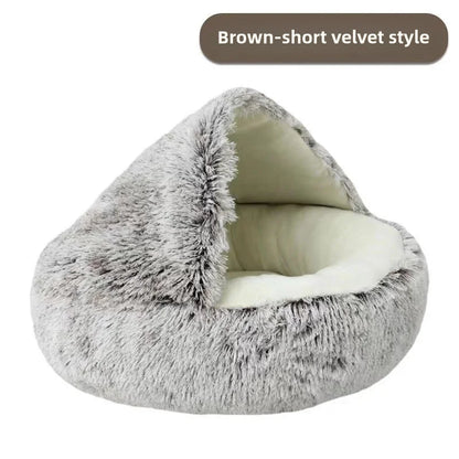 Autumn and Winter soft plush pet bed and pet bed Winter warm and cold plush comforter nest Shell cat nest semi-enclosed cat nest - Merit Sell