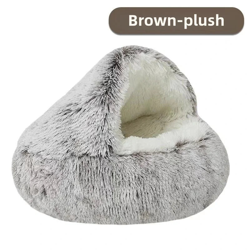 Autumn and Winter soft plush pet bed and pet bed Winter warm and cold plush comforter nest Shell cat nest semi-enclosed cat nest - Merit Sell
