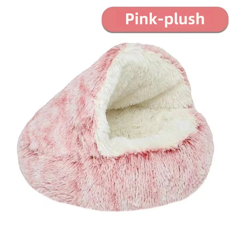 Autumn and Winter soft plush pet bed and pet bed Winter warm and cold plush comforter nest Shell cat nest semi-enclosed cat nest - Merit Sell