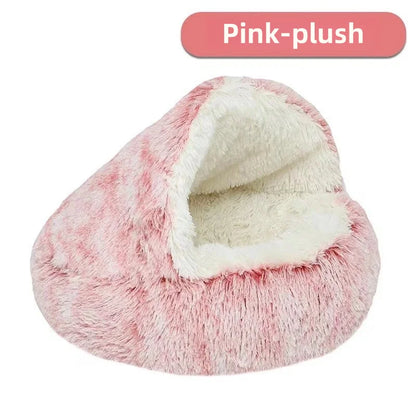 Autumn and Winter soft plush pet bed and pet bed Winter warm and cold plush comforter nest Shell cat nest semi-enclosed cat nest - Merit Sell