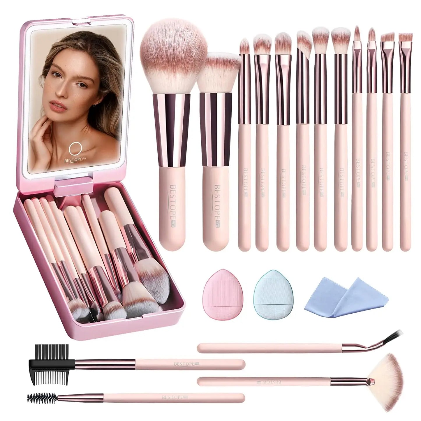 BESTOPE PRO Makeup Brushes with Case, 20PCs Travel Makeup Brush Set, Foundation Concealer Blush Eyeshadow Brush Set Contour - Merit Sell