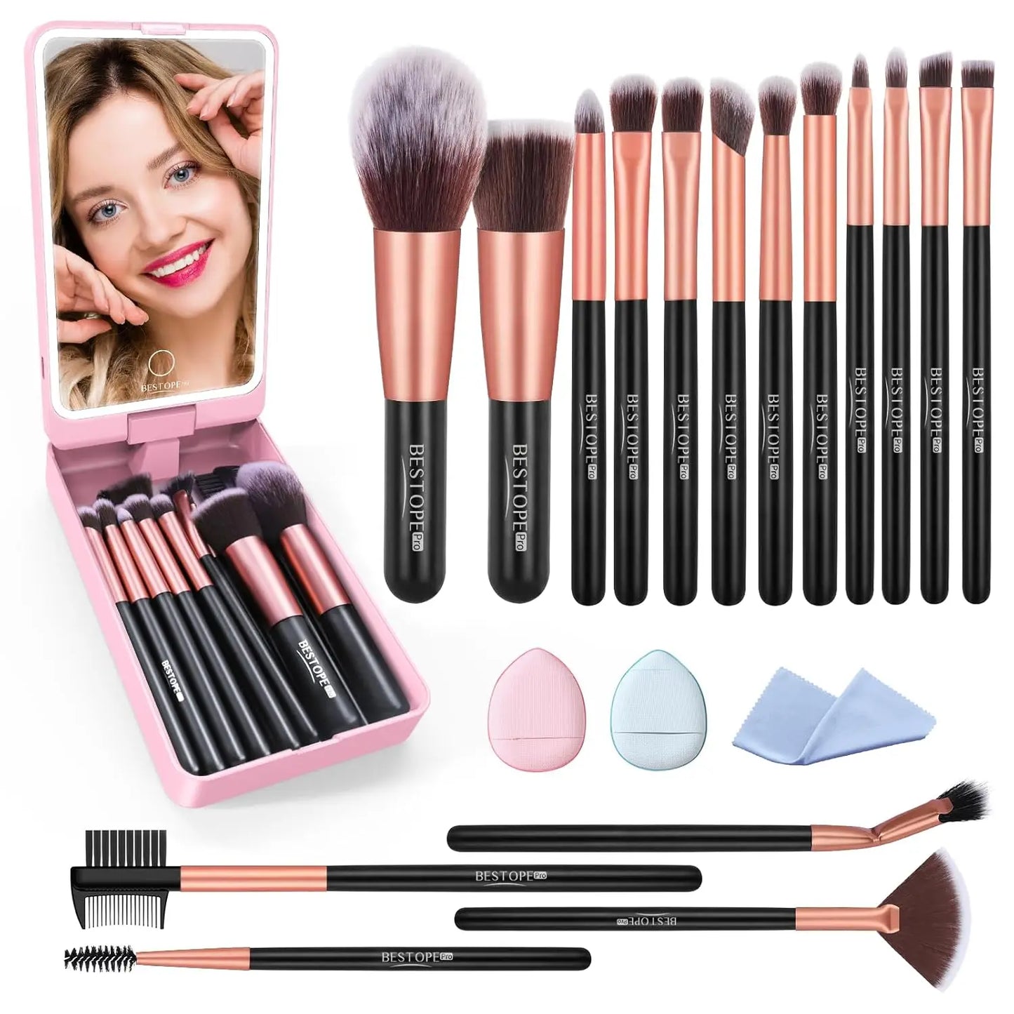 BESTOPE PRO Makeup Brushes with Case, 20PCs Travel Makeup Brush Set, Foundation Concealer Blush Eyeshadow Brush Set Contour - Merit Sell