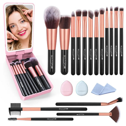 BESTOPE PRO Makeup Brushes with Case, 20PCs Travel Makeup Brush Set, Foundation Concealer Blush Eyeshadow Brush Set Contour - Merit Sell