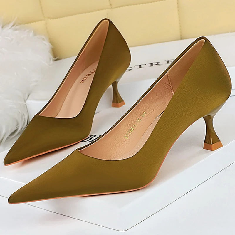 BIGTREE Shoes Kitten Heels 5.5 Cm Women Pumps Silks Satins Lady Heels Fashion Women Shoes Low Heel Female Shoes Large Size 43 - Merit Sell