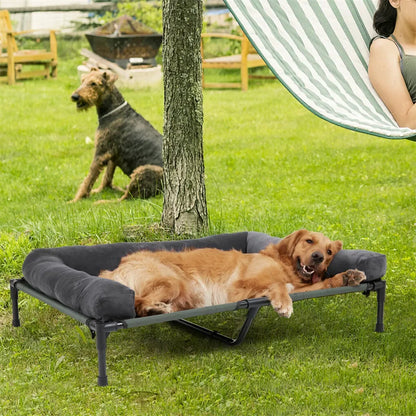 BINGOPAW Outdoor Elevated Dog Bed Cooling Raised Pet Lounger Bed Mesh Cot Sleep Camping Bed with Detachable Plush Bolster - Merit Sell
