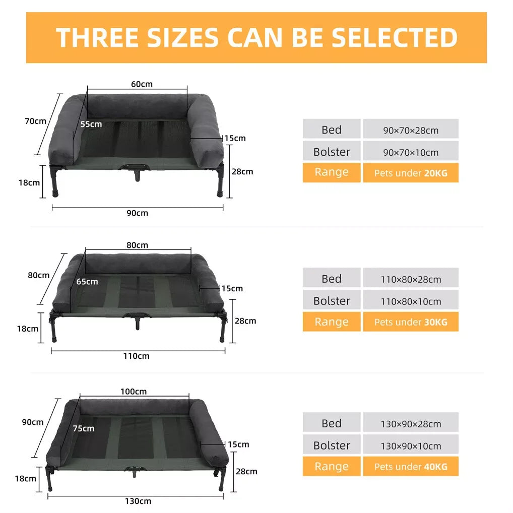 BINGOPAW Outdoor Elevated Dog Bed Cooling Raised Pet Lounger Bed Mesh Cot Sleep Camping Bed with Detachable Plush Bolster - Merit Sell