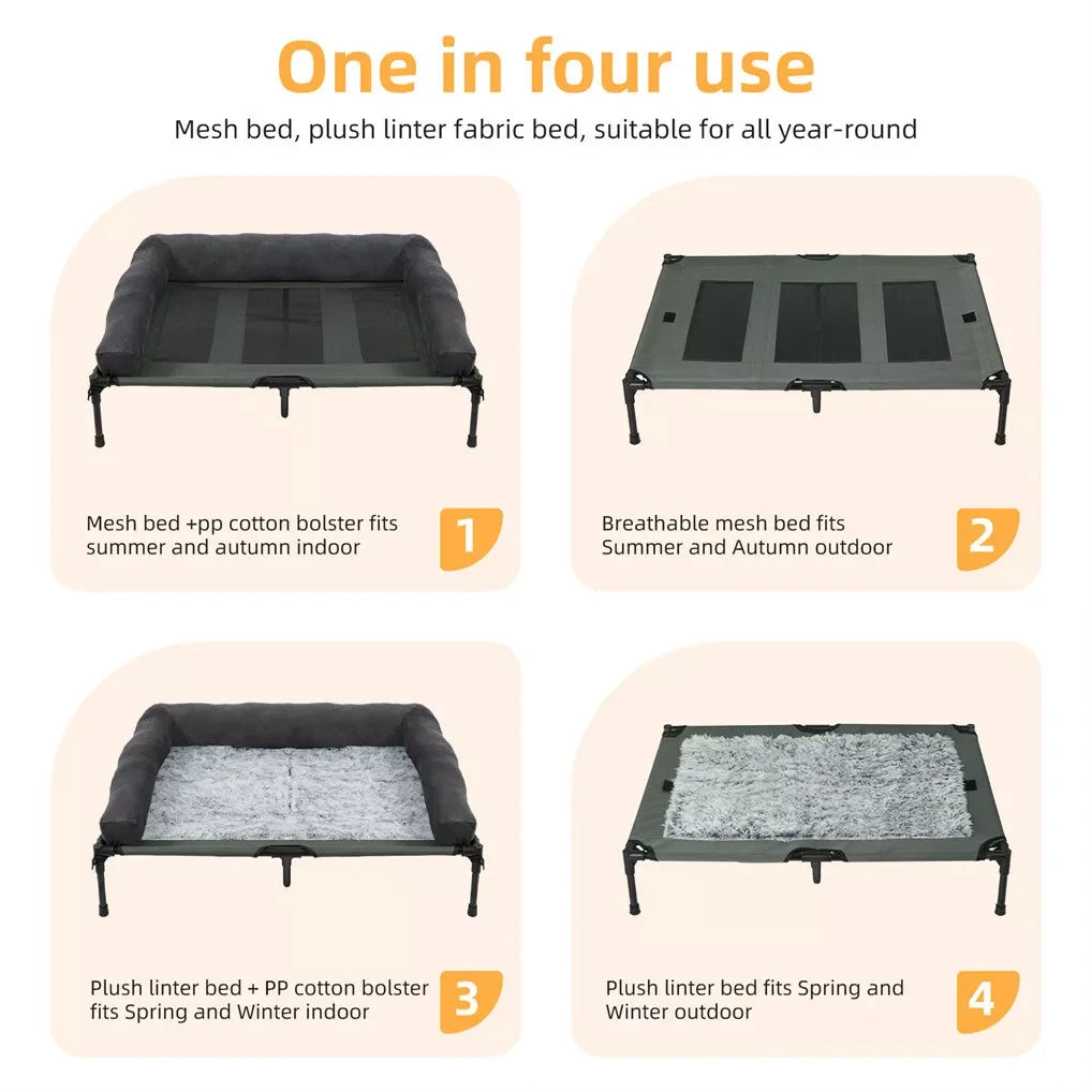 BINGOPAW Outdoor Elevated Dog Bed Cooling Raised Pet Lounger Bed Mesh Cot Sleep Camping Bed with Detachable Plush Bolster - Merit Sell