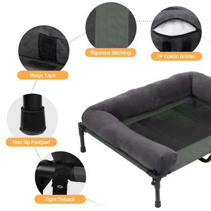 BINGOPAW Outdoor Elevated Dog Bed Cooling Raised Pet Lounger Bed Mesh Cot Sleep Camping Bed with Detachable Plush Bolster - Merit Sell