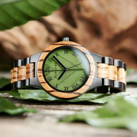BOBO BIRD Men's Wood Watch with Genuine Leaf, Original Wooden Clock, Customized Watch, Handmade Watch, Anniversary Gift for Man - Merit Sell