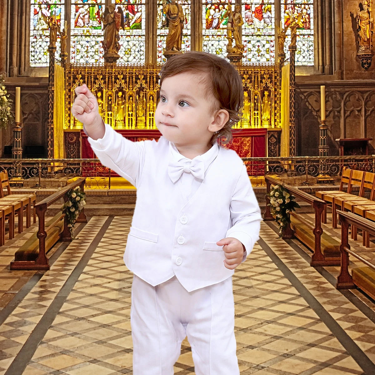 Baby Boy Baptism Suit Christening Outfit Easter Church Set Infant White Clothes Newborn Birthday Party Gift Formal Romper 3PCS - Merit Sell