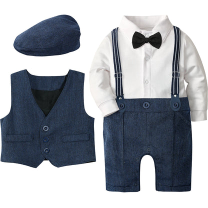 Baby Boy Baptism Suit Christening Outfit Easter Church Set Infant White Clothes Newborn Birthday Party Gift Formal Romper 3PCS - Merit Sell