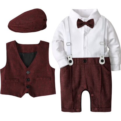 Baby Boy Baptism Suit Christening Outfit Easter Church Set Infant White Clothes Newborn Birthday Party Gift Formal Romper 3PCS - Merit Sell