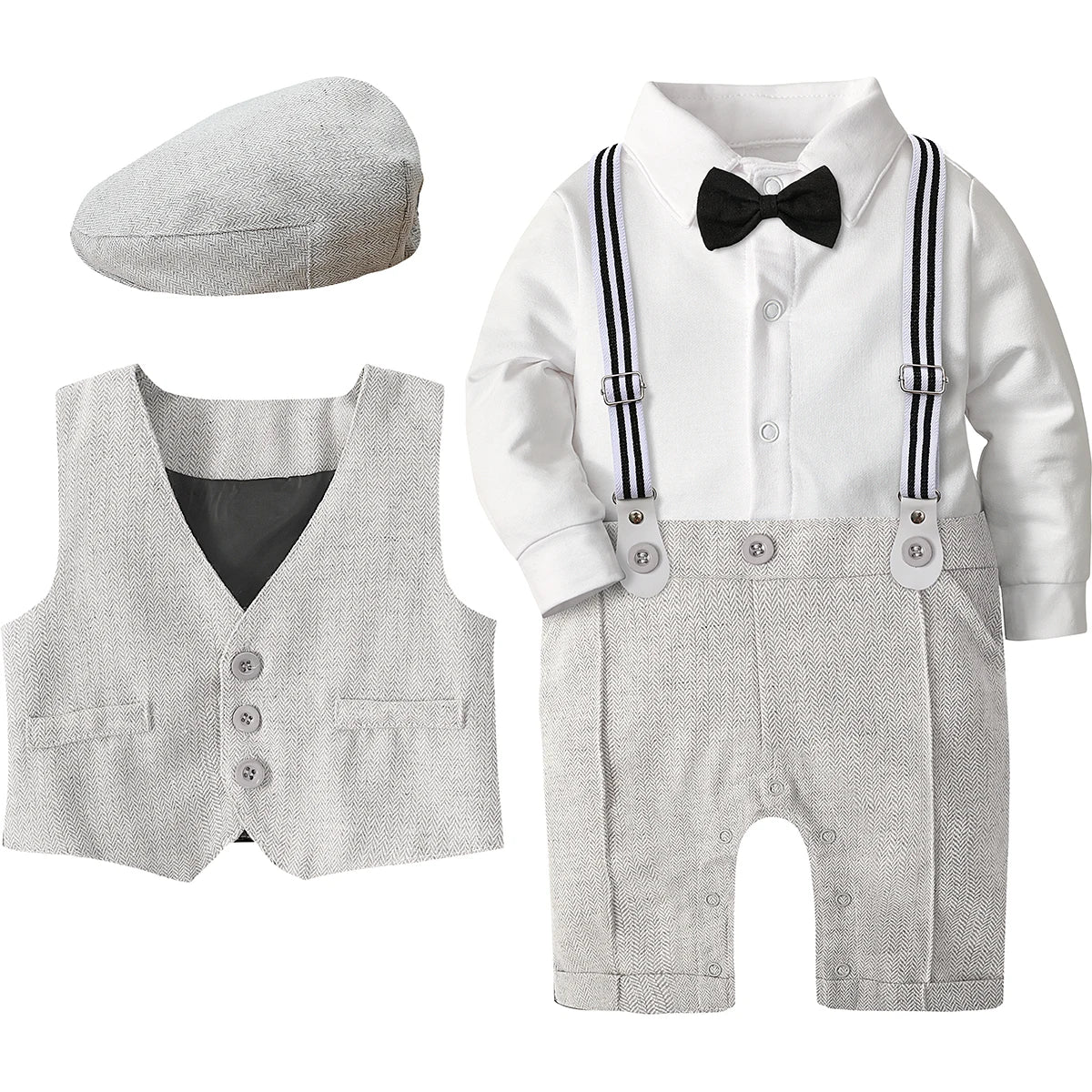 Baby Boy Baptism Suit Christening Outfit Easter Church Set Infant White Clothes Newborn Birthday Party Gift Formal Romper 3PCS - Merit Sell