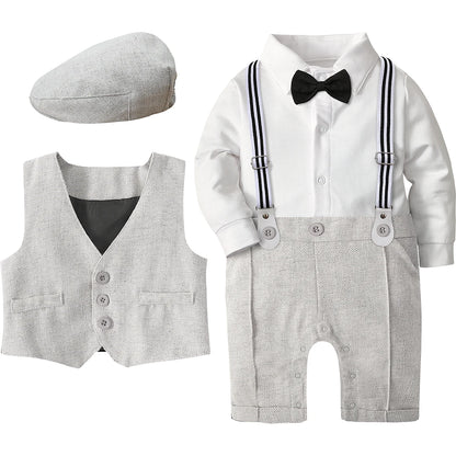 Baby Boy Baptism Suit Christening Outfit Easter Church Set Infant White Clothes Newborn Birthday Party Gift Formal Romper 3PCS - Merit Sell