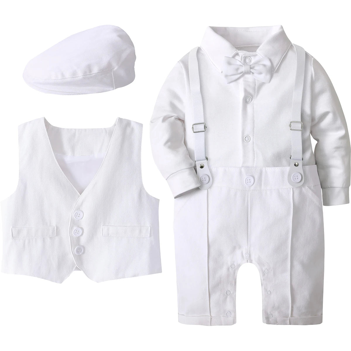 Baby Boy Baptism Suit Christening Outfit Easter Church Set Infant White Clothes Newborn Birthday Party Gift Formal Romper 3PCS - Merit Sell