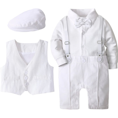 Baby Boy Baptism Suit Christening Outfit Easter Church Set Infant White Clothes Newborn Birthday Party Gift Formal Romper 3PCS - Merit Sell